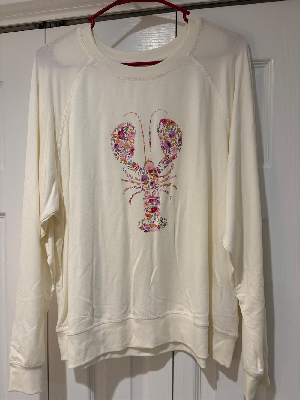 Cream Crewneck Sweater with Floral Lobster Motif